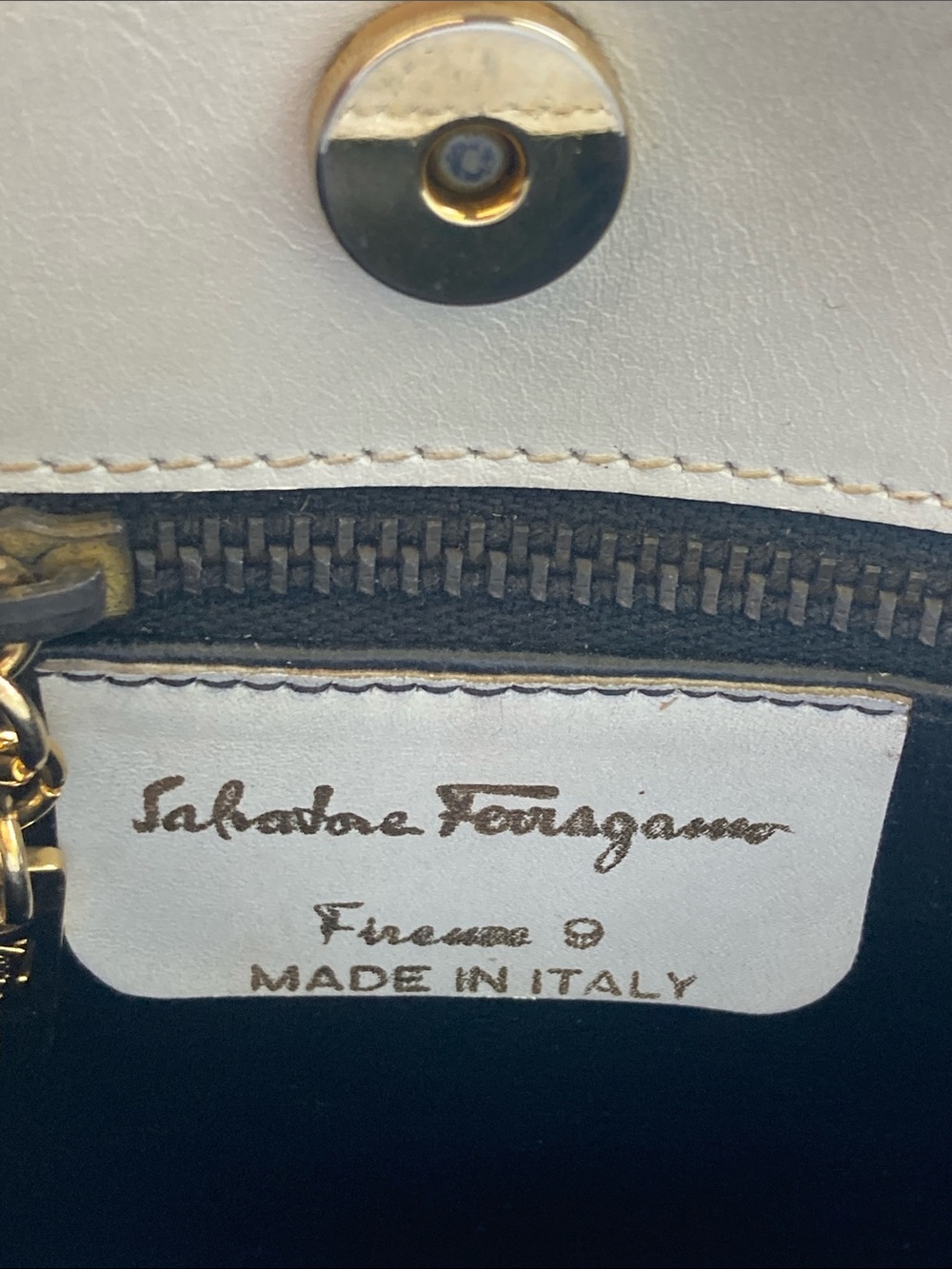 Distressed Salvatore Ferragamo Cream Leather Crossbody with Gold Hardware - Picture 2 of 10